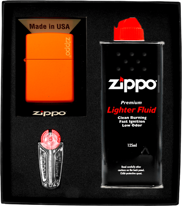ZIPPO Lightersæt ORANGE MAT LOGO Gave nr. 1