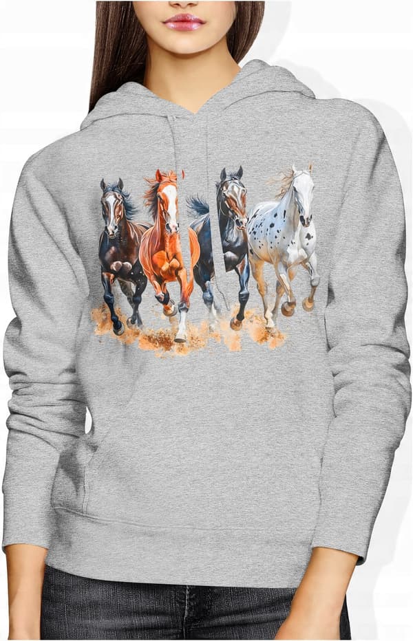 DAME SWEATSHIRT MED HEST, TRYKT BOMULD MED DYR SOM GAVE L