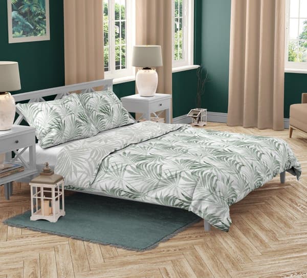 Satin Sengetøj 140x200 Milagro Blade Blomster Mintgrøn