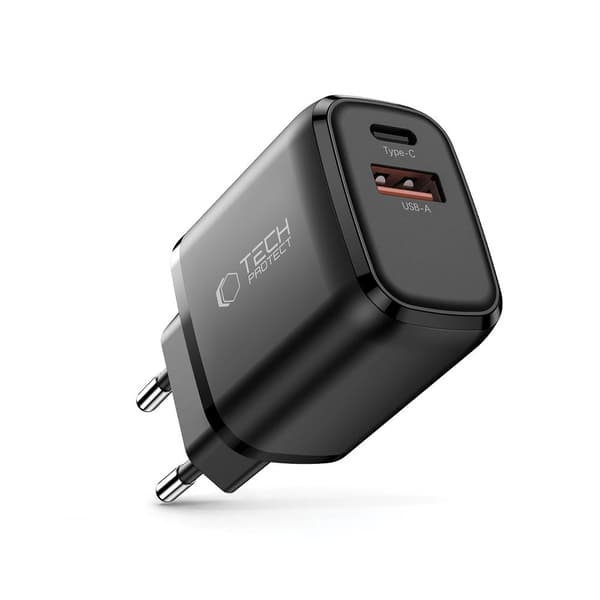 Tech-Protect NCA30 PD 30W / QC3.0 USB-A / USB-C -seinälaturi - musta