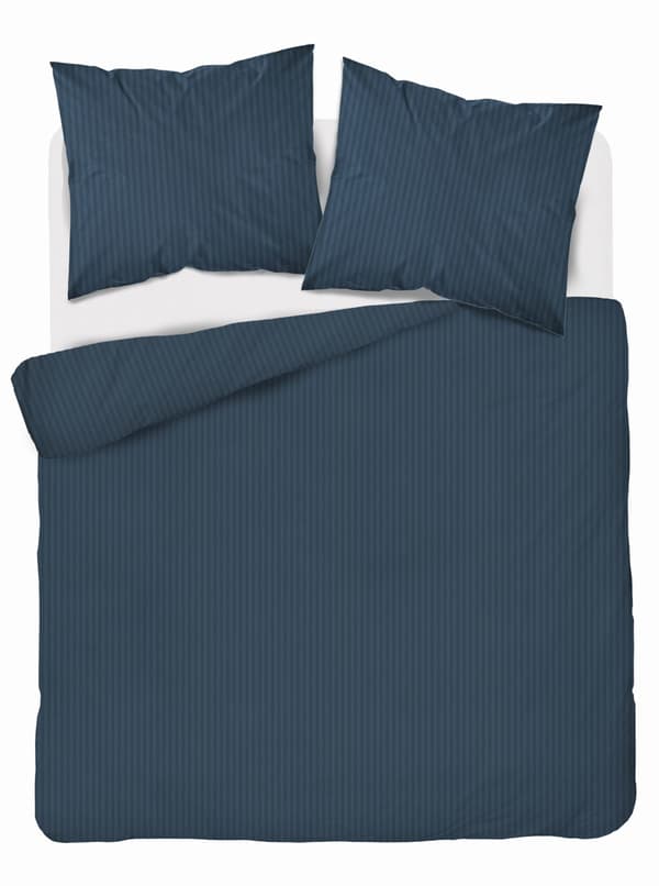 Satin Sengesæt 160x200 Glat med Premium Striber Blå