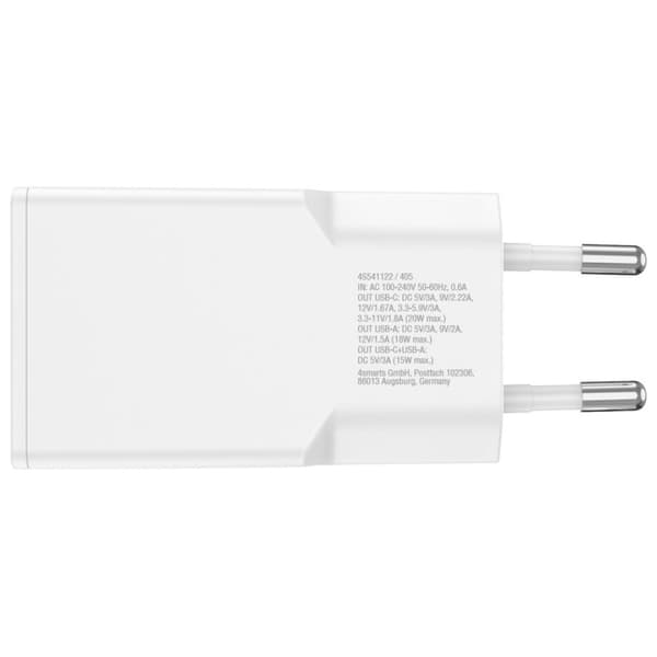 4smarts PDPlug Slim Duos 20W GaN USB-C+USB-A Vægoplader + USB-C Kabel 1,5m Hvid