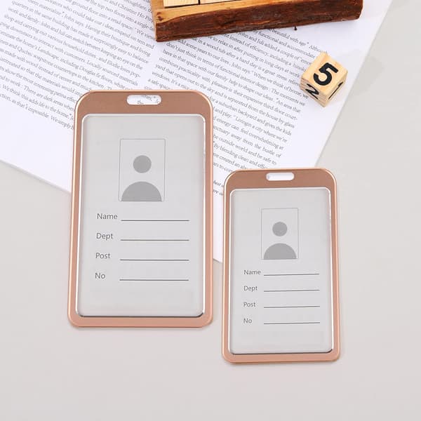 2X ID-HOLDER, ID-KORT, ARBEJDSKORT, ALUMINIUM, LYSERØD SÆT