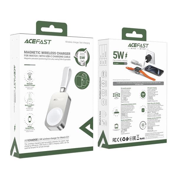 Acefast E21 5W Trådløs Oplader til Apple Watch - Sølv