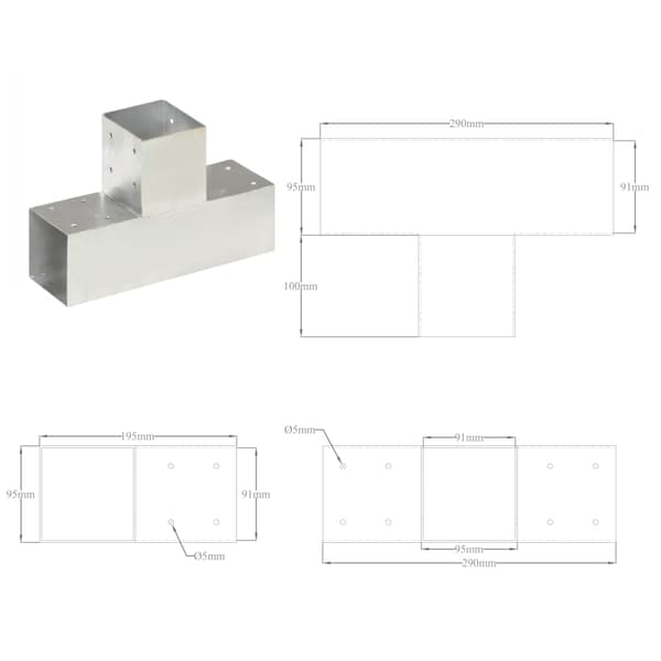 vidaXL T-kopplingar, 4 st, galvaniserad metall, 91x91 mm