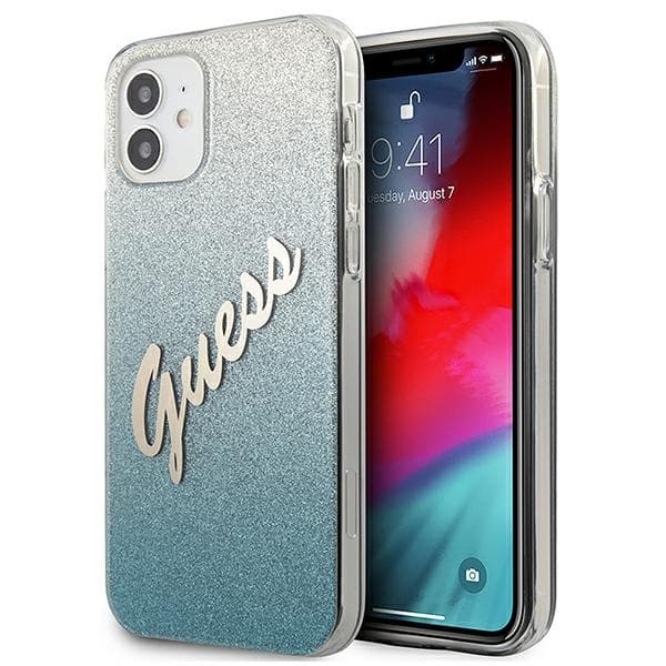 Guess GUHCP12SPCUGLSBL iPhone 12 mini5,4 sininen/sininen kovakuori Glitter Gradient Script