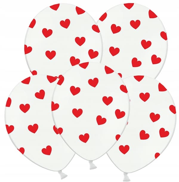 Ballonger vita med röda hjärtan 14 tum 5-pack