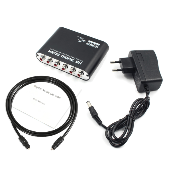 Optisk TOSLINK Audio Lyd Konverter Decoder til DTS/AC3 5.1 + kabel