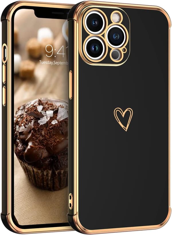 COVER TIL IPHONE 13 PRO MAX SORT GULD SILIKONE A2484 A2641