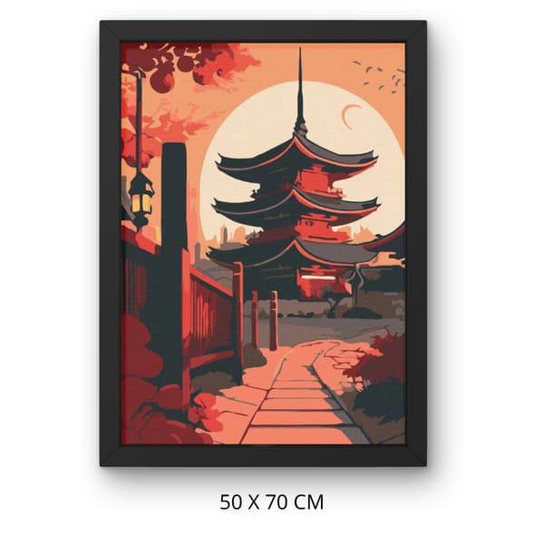 Måla efter siffror med ram Japansk pagod 50x70 cm