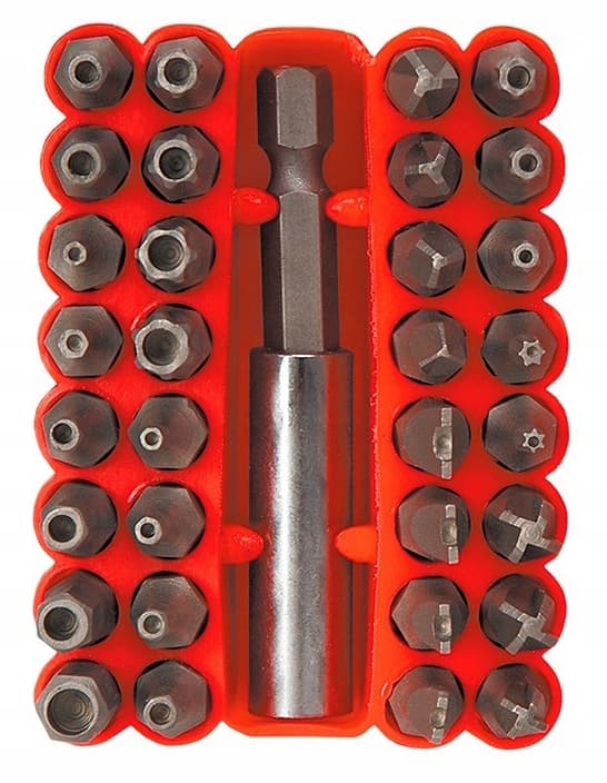 Top Tools-set, 32 skruvmejselbits i stål med förlängning