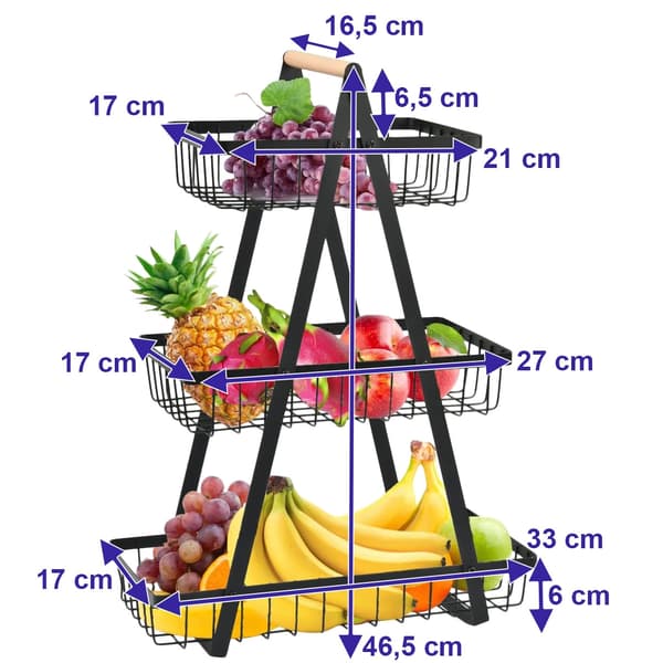 PULOS frugtkurv, 3 niveauer, sort