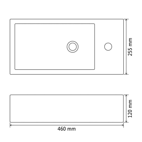 vidaXL rektangulær håndvask med hanehul 46x25,5x12 cm sort
