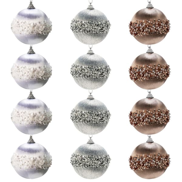 Julbollar oslagbara vita silver champagne 8 cm 12 st