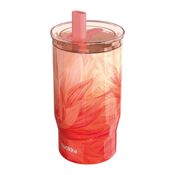 Quokka Mist - Termosmugg i rostfritt stål 720ml med sugrör (persikofärgade kronblad)