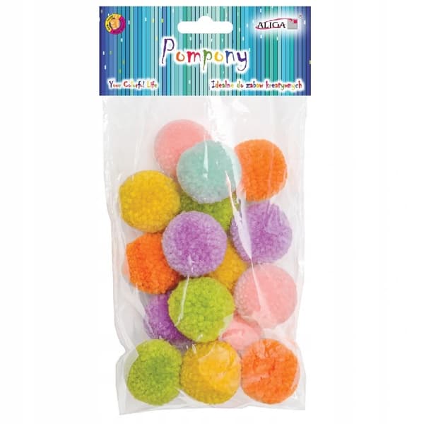 Plys farverige pastel pomponer 3 cm 18 stk.