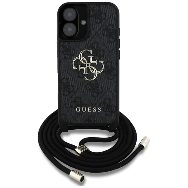 Guess 4G Stort Logo Snorrem Crossbody-etui til iPhone 16 Plus Sort