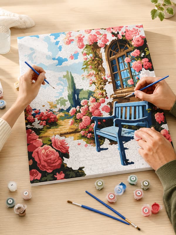Målning med siffror med ram Blomsterträdgård 40x50 cm