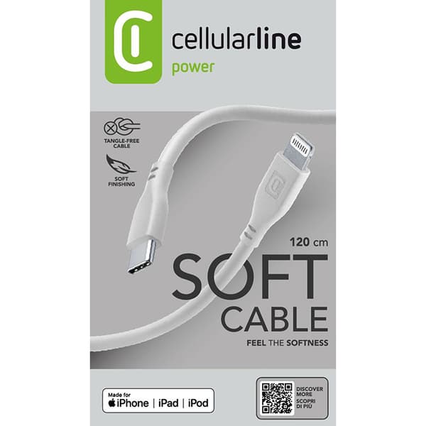Cellularline mjuk kabel - MFi-certifierad USB-C till Lightning-kabel 1,2 m (grå)