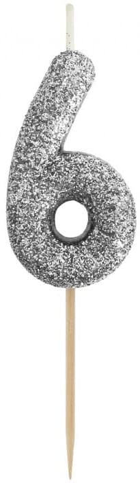 Piker Stearinlys Nummer 6 SEK Sort Glitter