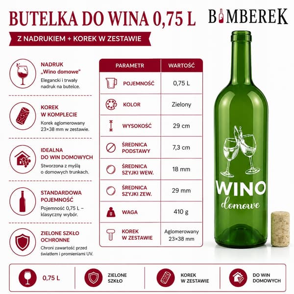 10x Vinflaskor med tryck, hemvin, grön vinflaska, 0,75l