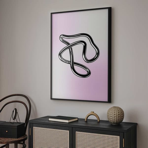 Plakat - Sølvkompleksiteter - flydende metallisk figur på gradient baggrund