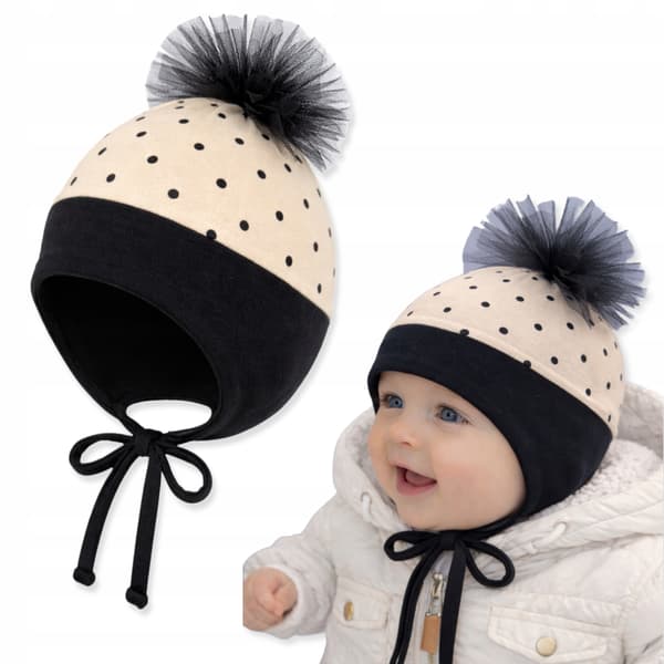 Pigerhue 40-42 Muslin + Bomuld BINDEPOMPON Forår Sommer BEIGE
