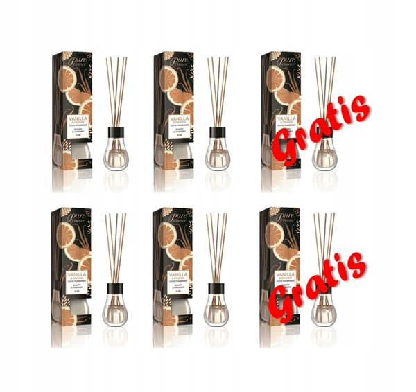 Pure Essence Set med 6 doftdiffusorer i vanilj och apelsin