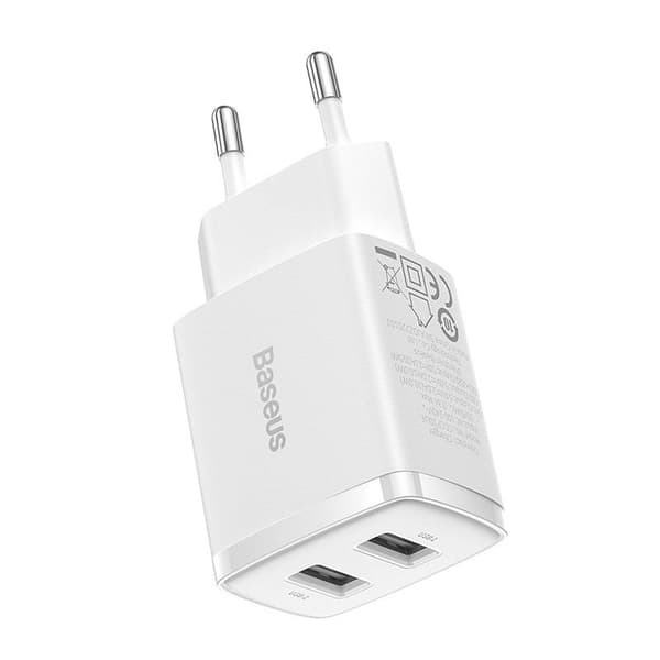 Baseus Compact -pikalaturi, 2x USB, 10.5W (valkoinen)