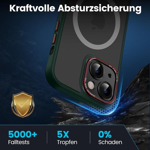 ETUI TIL APPLE IPHONE 14 GRØN KLAR MAT BAGSIDER + MAGSAFE
