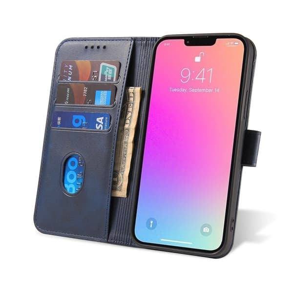 iPhone 15 Pro Magnet Cover Pung med Flip Stand - Blå
