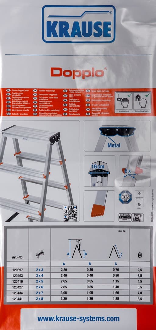 KRAUSE DOPPLO 2x4 dubbelsidig stege, 4 steg, silver
