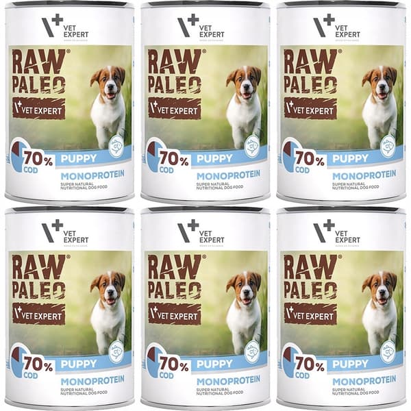 Märkäruoka pennuille VetExpert Raw Paleo Cod 6x400g
