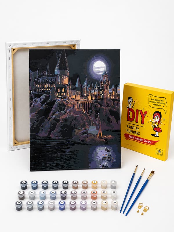 Målning med siffror med ram Hogwarts på natten 40x50 cm