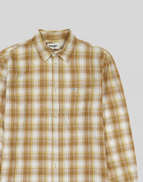 Wrangler skjorte med 1 lomme, Dijon-bomuldsskjorte, ternet, regulær pasform, M