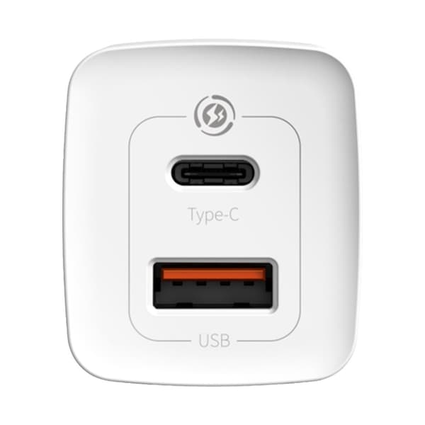 Baseus GaN2 Lite -seinälaturi, USB + USB-C, 65W, EU (valkoinen)