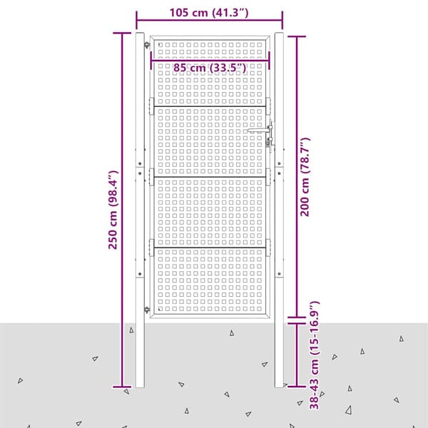 vidaXL Trädgårdsgrind, Antracit, 105x250 cm, Stål