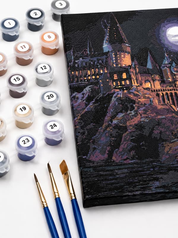 Målning med siffror med ram Hogwarts på natten 40x50 cm