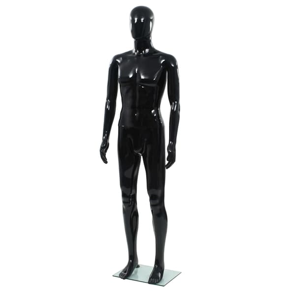 vidaXL Herrskyltdocka med glasbas glansig svart 185 cm