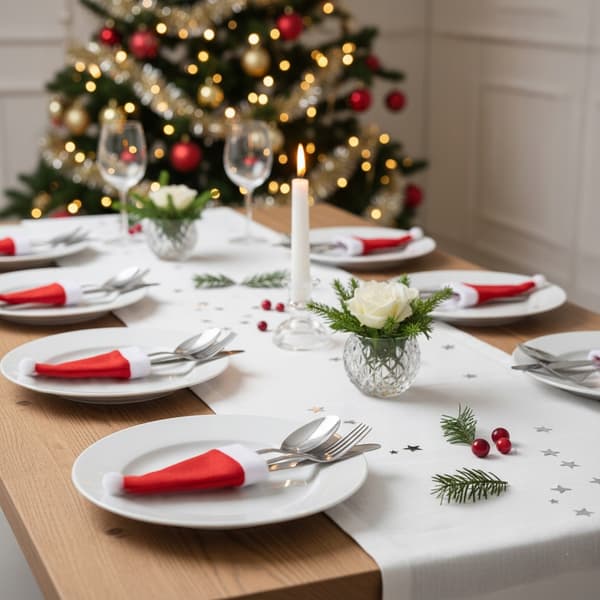 10x julhattar, tomtehattar, kapsyler, bestick, dekorationer
