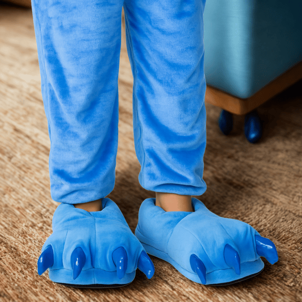 Bløde børneslippers Paws Stitch 3D blå med kløer 27-32