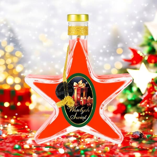 5x Flaskor STAR 200ml JULDEKORERADE flaskor för jultinkturer