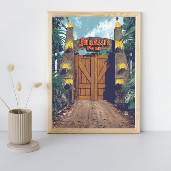 MALING EFTER TAL Billeder til maling Jurassic Park Gate 40x50 cm