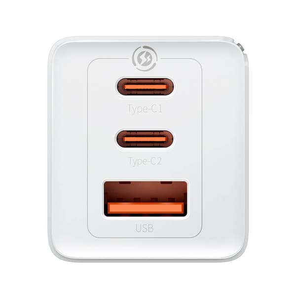 Baseus GaN5 Pro 2xUSB-C + USB-seinälaturi, 65W (valkoinen)