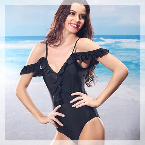 Strandtøj, pool, heldragt, slankende monokini, sort, L