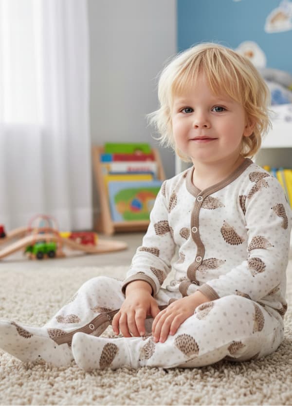 KLÄDER pyjamas med hel dragkedja 116 BARN PYJAMAS HEDGEHOGS BEIGE