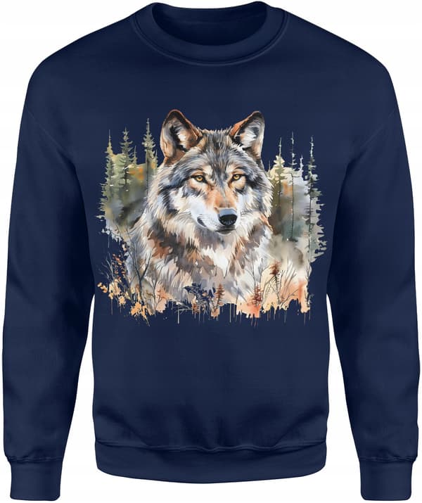 HERRSWEATSHIRT VARG MED DJUR MÅNESKOGSMÖNSTER MED STOR ...