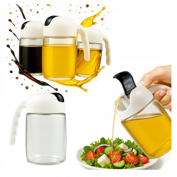 Glasoliedispenser 300 ml med håndtag - olivenolie, eddike, sauce, olie, krydderier