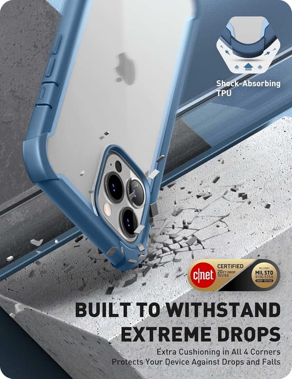 IPHONE 14 PRO MAX SKAL MED SOLIDT BAKSIDA BLÅ RAM OCH STÖTFÅNGARE FRAM/BAKSIDA
