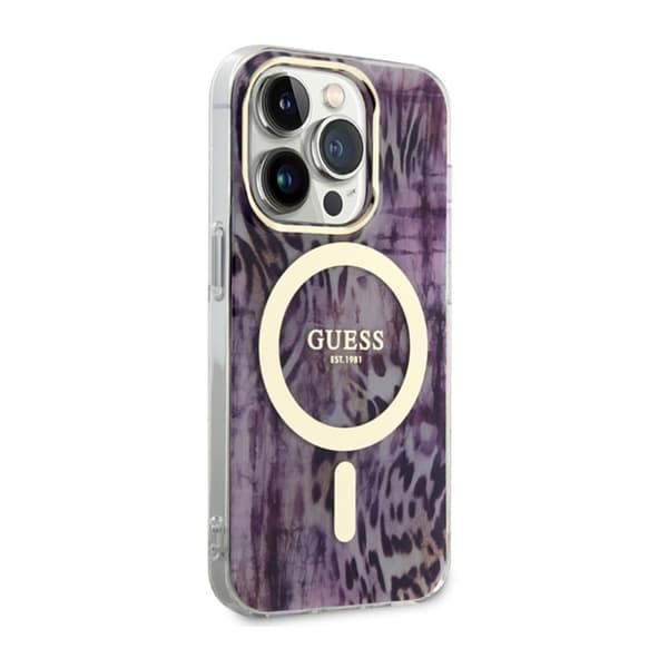 Guess Leopard MagSafe - iPhone 14 Pro -kotelo (vaaleanpunainen)
